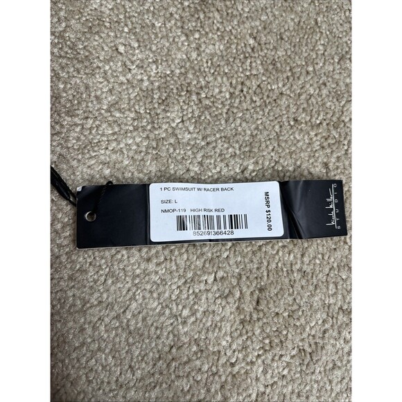 NWT $120 Nicole Miller Studio High Risk Red One Piece Swimsuit Racer Back Size L - Picture 2 of 9